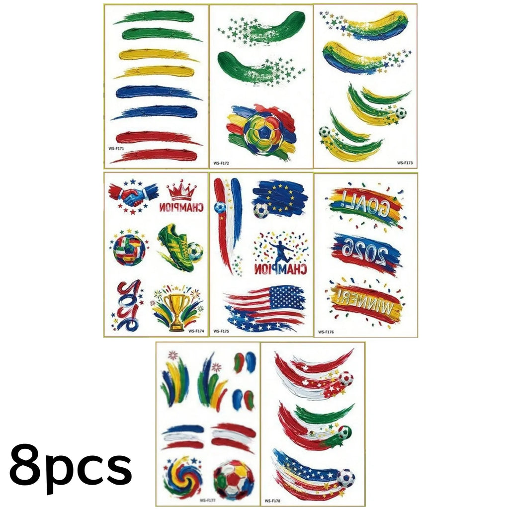 1/8pcs Realistic Football Game Stickers Soccer Temporary Tattoos Atmosphere Body Art Decor Stickers for Sports Events Parties