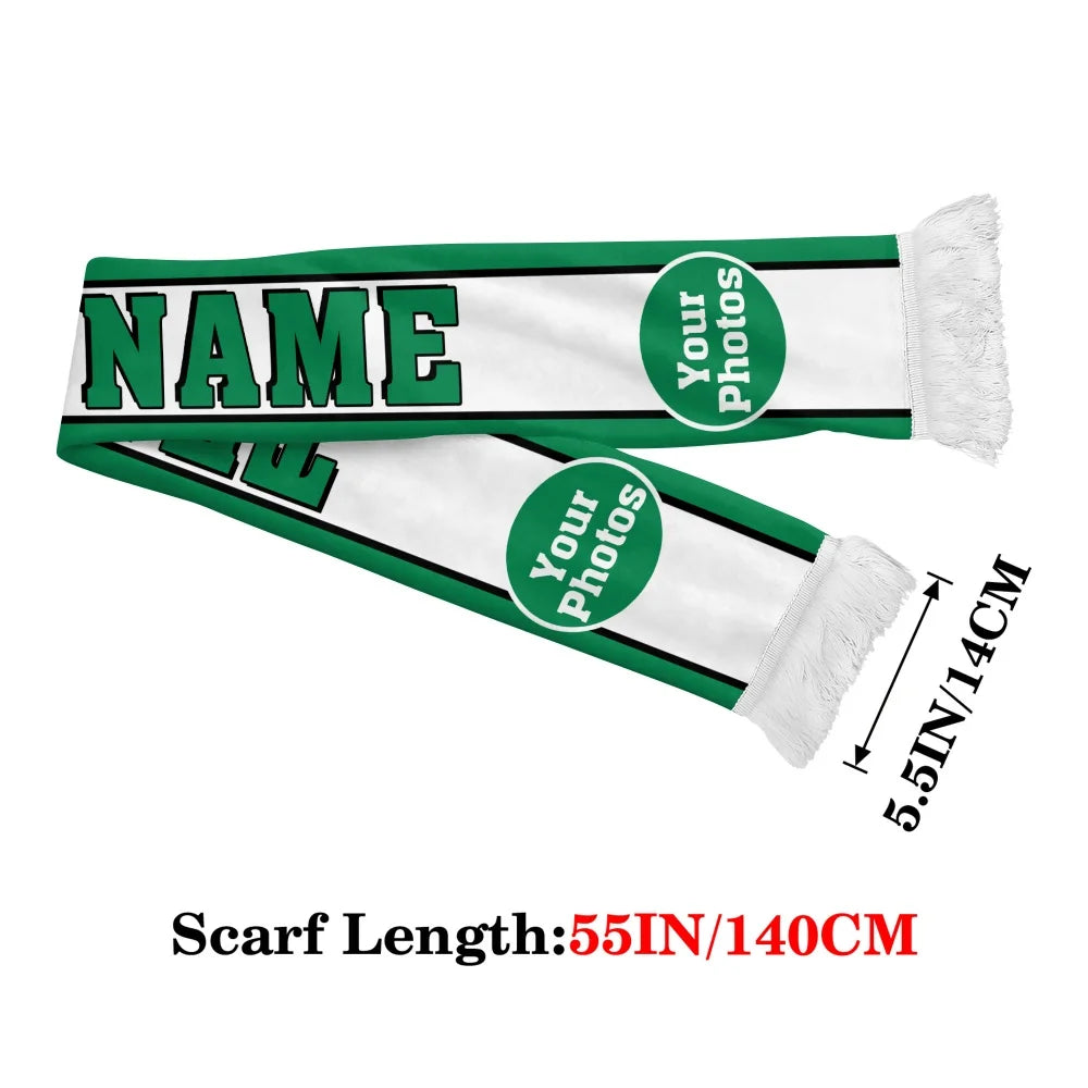 1pc Custom White-Green Striped Team Scarf,Custom Text/Photo,Fan Party Fashion,for Stadium Matches & Soccer Watch Party Decor