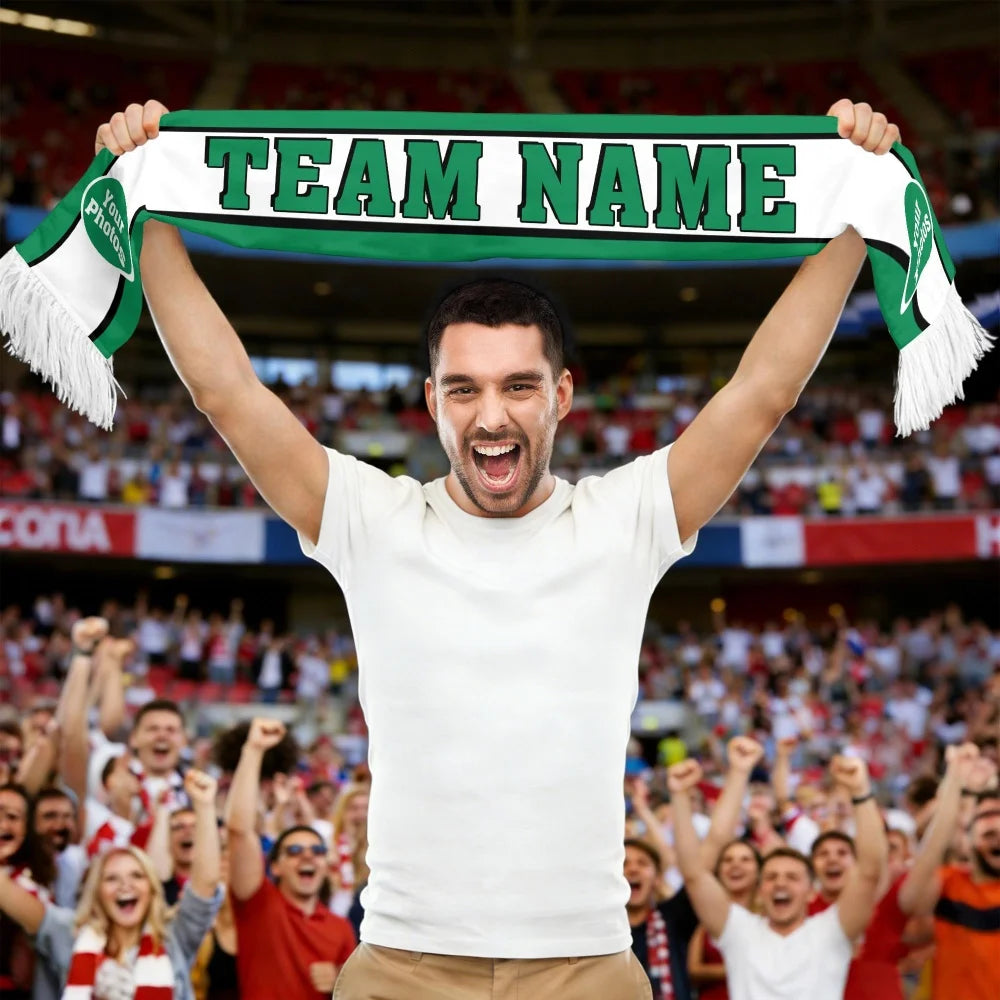 1pc Custom White-Green Striped Team Scarf,Custom Text/Photo,Fan Party Fashion,for Stadium Matches & Soccer Watch Party Decor