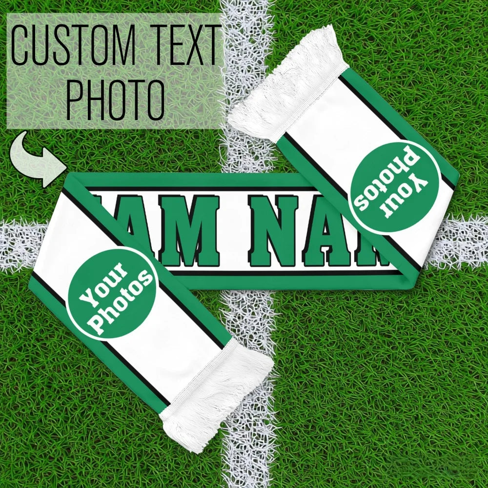 1pc Custom White-Green Striped Team Scarf,Custom Text/Photo,Fan Party Fashion,for Stadium Matches & Soccer Watch Party Decor