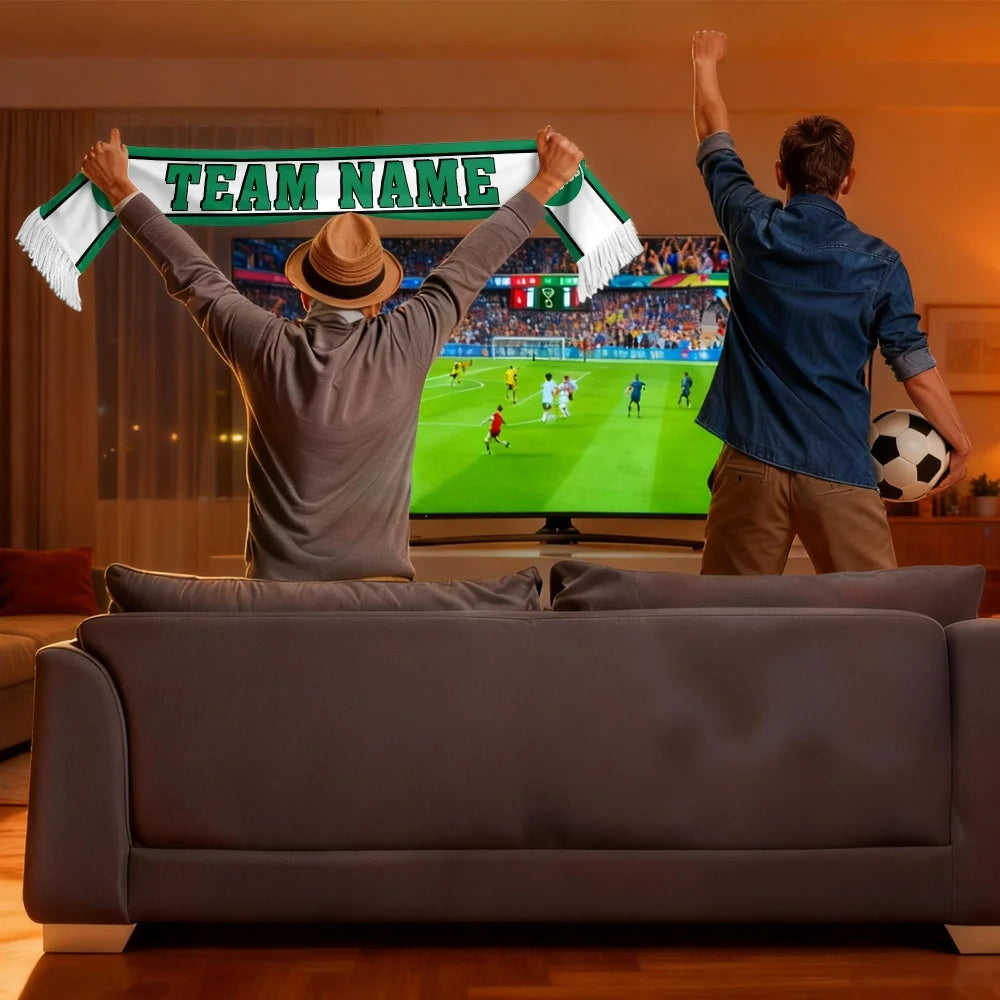 1pc Custom White-Green Striped Team Scarf,Custom Text/Photo,Fan Party Fashion,for Stadium Matches & Soccer Watch Party Decor