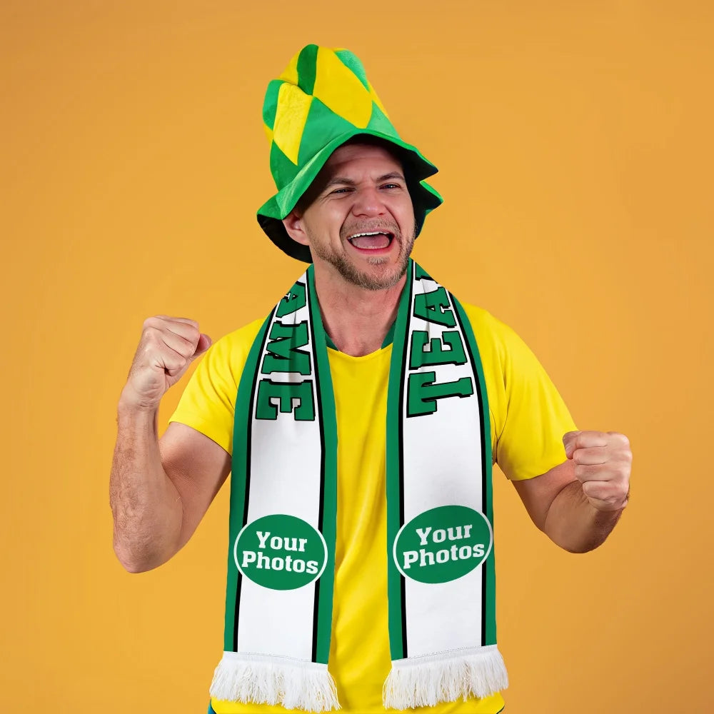 1pc Custom White-Green Striped Team Scarf,Custom Text/Photo,Fan Party Fashion,for Stadium Matches & Soccer Watch Party Decor